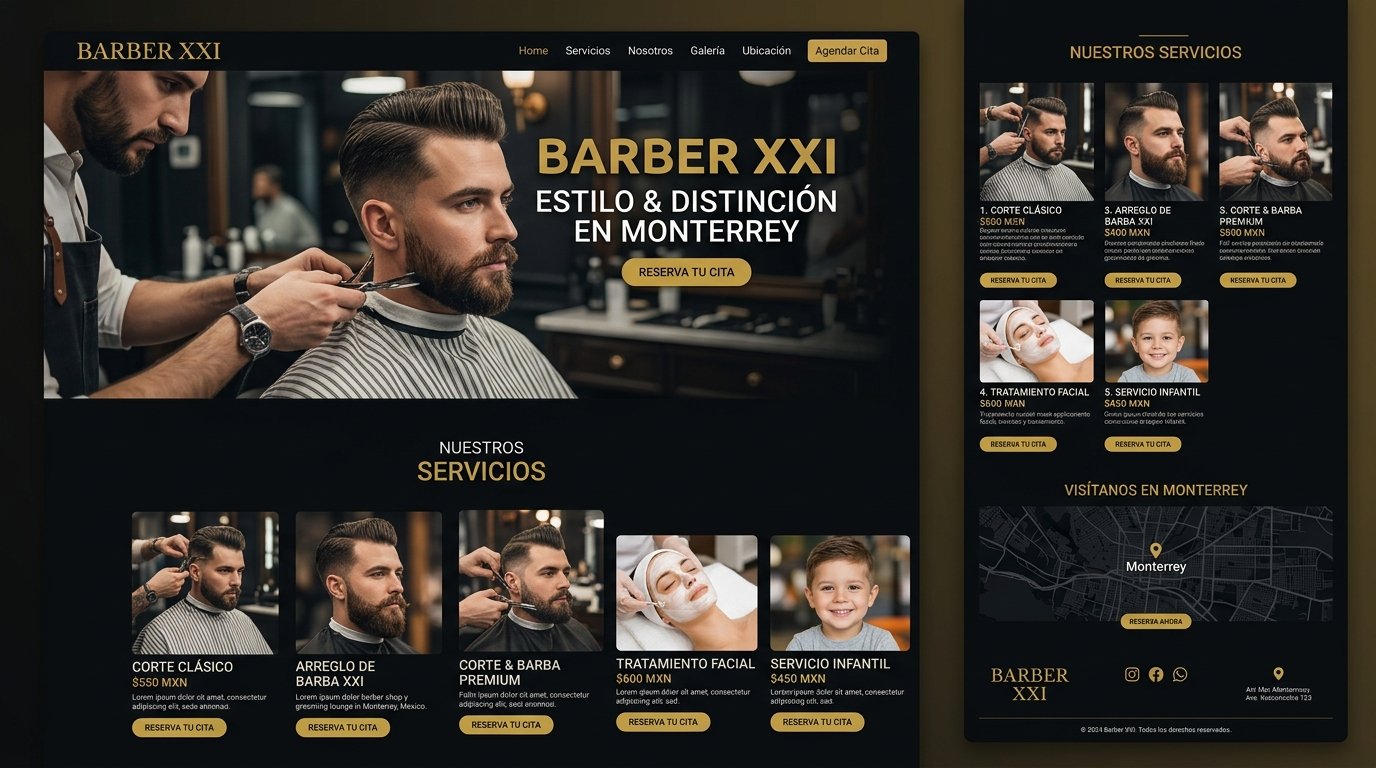 Captura del sitio web de Barber XXI en Monterrey