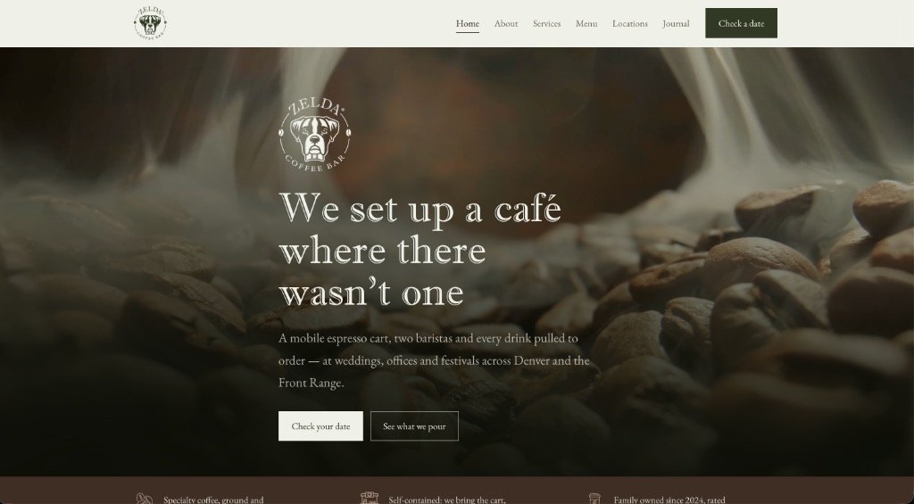 Captura de pantalla del sitio Zelda Coffee